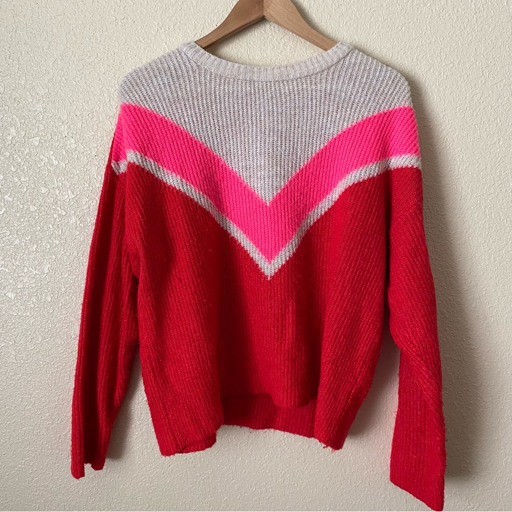 New Look Red and Pink Chevron Sweater